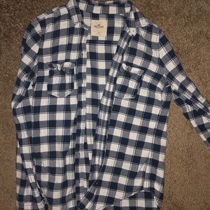 Hollister Blue & White Long Sleeve Plaid